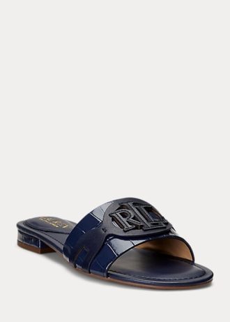 Navy Women’s Ralph Lauren Alegra Crocodile-Embossed Leather Flat Shoes Navy Women’s Ralph Lauren Alegra Crocodile-Embossed Leather Flat Shoes