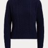 Navy Women’s Ralph Lauren Aran-Knit Cotton Boatneck Sweaters Navy Women’s Ralph Lauren Aran-Knit Cotton Boatneck Sweaters