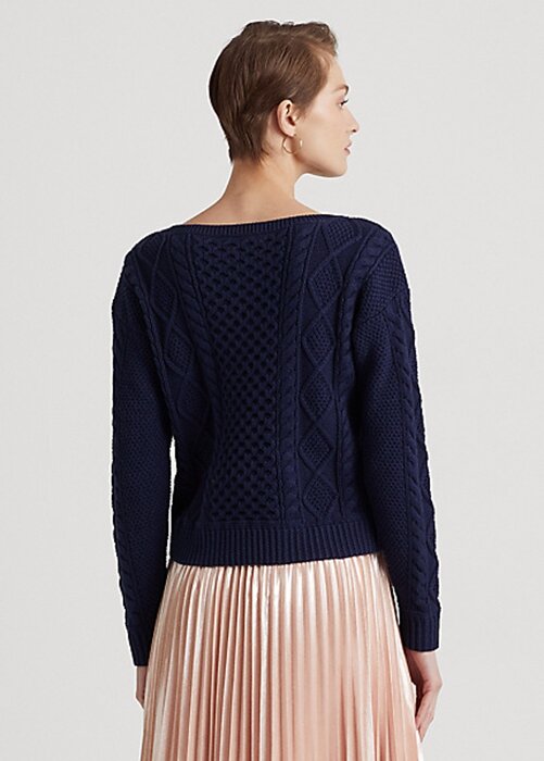 Navy Women’s Ralph Lauren Aran-Knit Cotton Boatneck Sweaters Navy Women’s Ralph Lauren Aran-Knit Cotton Boatneck Sweaters
