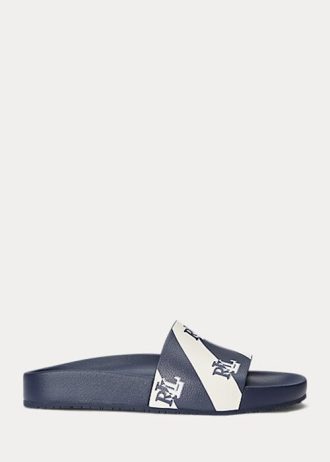 Navy Women’s Ralph Lauren Audrina Logo Faux-Leather Sandals