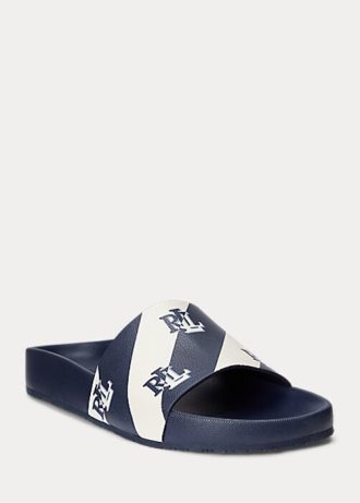 Navy Women’s Ralph Lauren Audrina Logo Faux-Leather Sandals