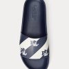 Navy Women’s Ralph Lauren Audrina Logo Faux-Leather Slippers