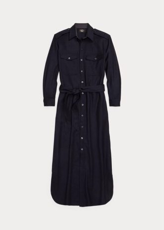 Navy Women’s Ralph Lauren Belted Wool-Blend Dress