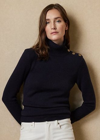 Navy Women’s Ralph Lauren Buttoned Cashmere Turtleneck Sweaters
