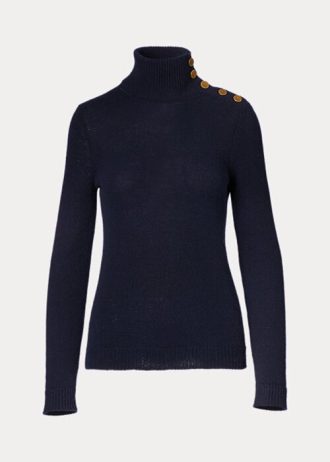 Navy Women’s Ralph Lauren Buttoned Cashmere Turtleneck Sweaters