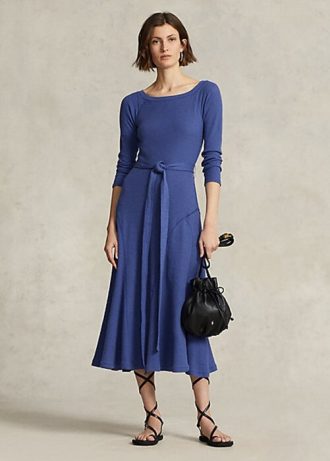Navy Women’s Ralph Lauren Cotton Boatneck Midi Dress