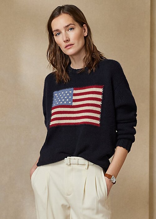 Navy Women’s Ralph Lauren Flag Cashmere Crewneck Sweaters Navy Women’s Ralph Lauren Flag Cashmere Crewneck Sweaters