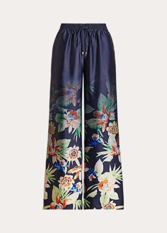 Navy Women’s Ralph Lauren Floral Charmeuse Wide-Leg Pants