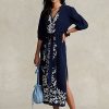 Navy Women’s Ralph Lauren Floral-Embroidered Gauze Maxidress Dress