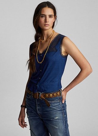 Navy Women’s Ralph Lauren Indigo Crochet-trim Camisole  Shirts