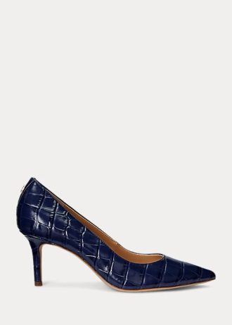 Navy Women’s Ralph Lauren Lanette Embossed Leather Heels
