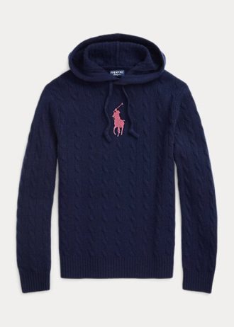 Navy Women’s Ralph Lauren Pink Pony Cable Cashmere Hooded Sweaters