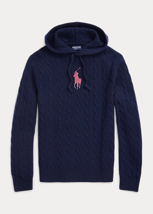 Navy Women’s Ralph Lauren Pink Pony Cable Cashmere Hooded Sweaters Navy Women’s Ralph Lauren Pink Pony Cable Cashmere Hooded Sweaters