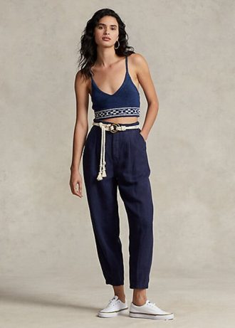 Navy Women’s Ralph Lauren Pleated Linen-Blend Twill Pants