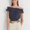 Navy Women’s Ralph Lauren Polka-dot Off-the-shoulder Blouse  Tops