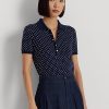 Navy Women’s Ralph Lauren Polka-Dot Piqué Polo Shirts Navy Women’s Ralph Lauren Polka-Dot Piqué Polo Shirts