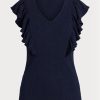 Navy Women’s Ralph Lauren Ruffle-trim Rib-knit   T Shirts
