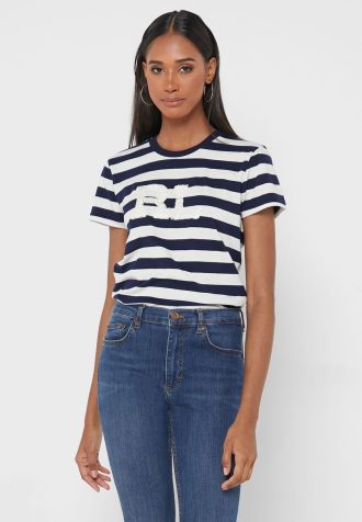 Navy Women’s Ralph Lauren Striped Crew Neck T Shirts