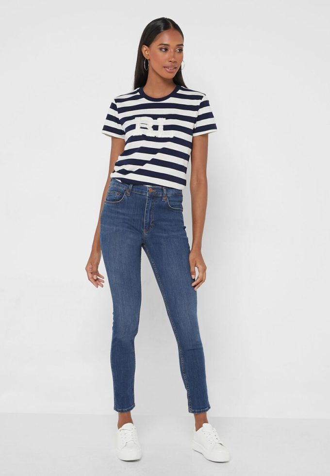 Navy Women’s Ralph Lauren Striped Crew Neck T Shirts