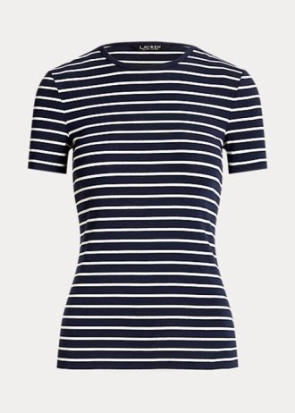 Navy Women’s Ralph Lauren Striped Stretch Cotton  T Shirts