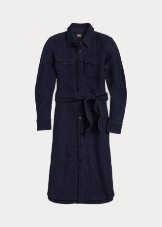 Navy Women’s Ralph Lauren Wool-Cotton Belted Dress