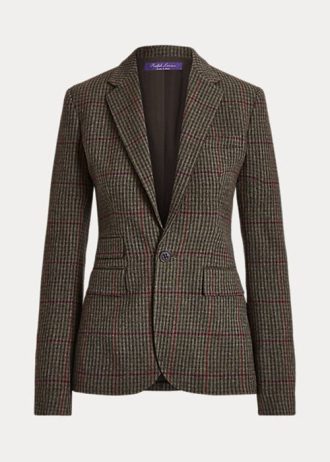 Olive / Brown Women’s Ralph Lauren Parker Checked Plaid Tweed Jackets