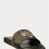 Olive Men’s Ralph Lauren Tiger Camo Leather Slippers