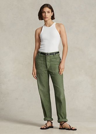 Olive Women’s Ralph Lauren Cotton Sateen Utility Pants
