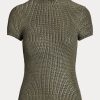 Olive Women’s Ralph Lauren Lacquered Silk Short-Sleeve Sweaters