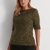 Olive Women’s Ralph Lauren Ocelot-Print Cotton Boatneck Tops