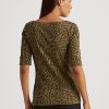 Olive Women’s Ralph Lauren Ocelot-Print Cotton Boatneck Tops