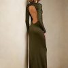 Olive Women’s Ralph Lauren Silk Long-Sleeve Evening Dress