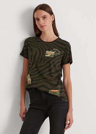Olive Women’s Ralph Lauren Zebra-Print Jersey T Shirts Olive Women’s Ralph Lauren Zebra-Print Jersey T Shirts
