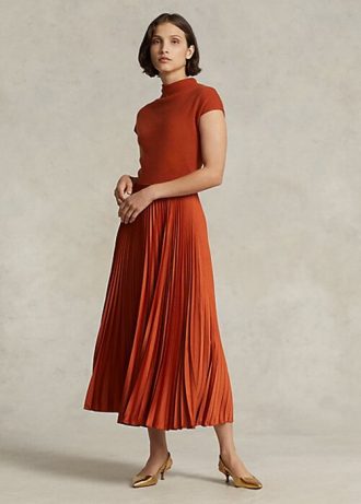 Orange Women’s Ralph Lauren Hybrid-Pleated Mockneck Dress Orange Women’s Ralph Lauren Hybrid-Pleated Mockneck Dress