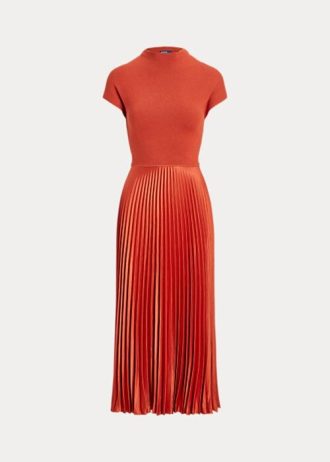 Orange Women’s Ralph Lauren Hybrid-Pleated Mockneck Dress Orange Women’s Ralph Lauren Hybrid-Pleated Mockneck Dress
