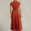 Orange Women’s Ralph Lauren Hybrid-Pleated Mockneck Dress