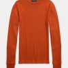 Orange Women’s Ralph Lauren Ribbed Suede-Trim Long-Sleeve T Shirts