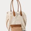 Parchment Cream Women’s Ralph Lauren Leather-Trim Crochet Large Bellport Tote Bags