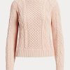 Pink Women’s Ralph Lauren Aran-Knit Cotton Boatneck Sweaters Pink Women’s Ralph Lauren Aran-Knit Cotton Boatneck Sweaters