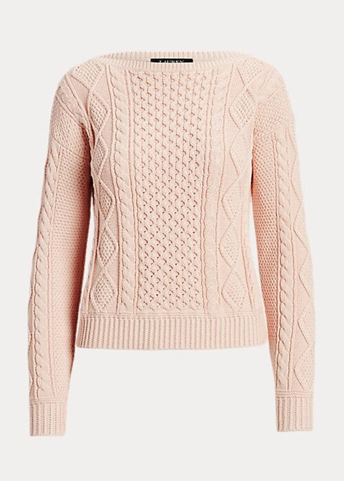 Pink Women’s Ralph Lauren Aran-Knit Cotton Boatneck Sweaters Pink Women’s Ralph Lauren Aran-Knit Cotton Boatneck Sweaters