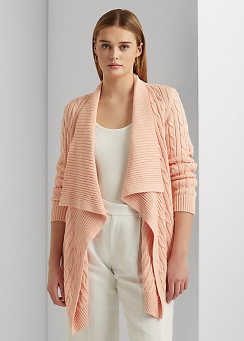 Pink Women’s Ralph Lauren Linen-Cotton Cable-Knit Cardigan Sweaters Pink Women’s Ralph Lauren Linen-Cotton Cable-Knit Cardigan Sweaters