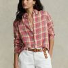 Pink Women’s Ralph Lauren Relaxed Fit Plaid Linen Shirts