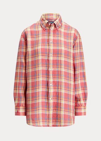 Pink Women’s Ralph Lauren Relaxed Fit Plaid Linen Shirts
