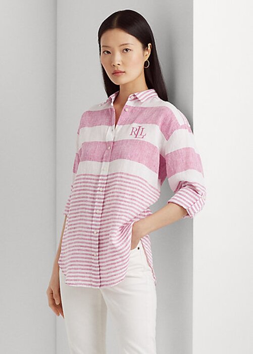 Pink Women’s Ralph Lauren Striped Oversize Linen Shirts Pink Women’s Ralph Lauren Striped Oversize Linen Shirts