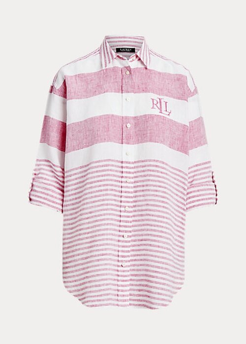 Pink Women’s Ralph Lauren Striped Oversize Linen Shirts Pink Women’s Ralph Lauren Striped Oversize Linen Shirts
