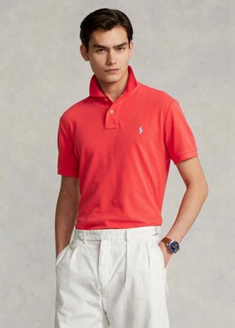 Red Men’s Ralph Lauren Custom Slim Fit Mesh Polo Shirts