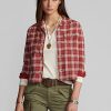 Red Women’s Ralph Lauren Plaid-Print Jersey Camp Shirts Red Women’s Ralph Lauren Plaid-Print Jersey Camp Shirts