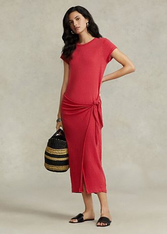 Red Women’s Ralph Lauren Tie-Detail Linen Jersey Dress