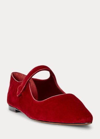Red Women’s Ralph Lauren Velvet Mary Jane Pointed Flat Shoes