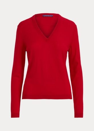 Red Women’s Ralph Lauren Wool Long-Sleeve V-Neck Sweaters